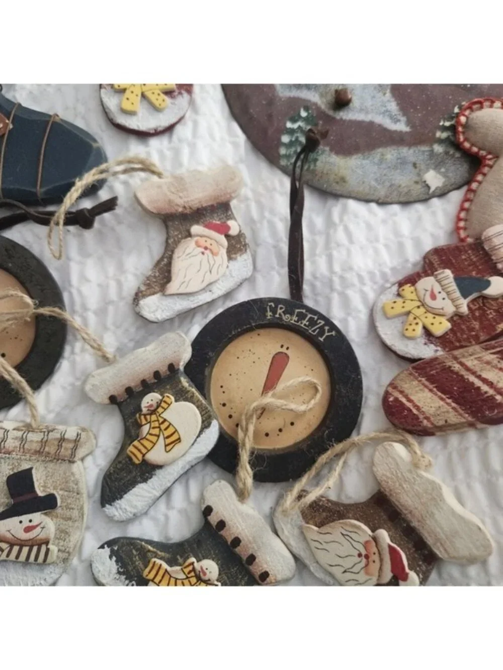Vintage Rustic Christmas‎ Ornament Lot Primitive Folk Art Snowman Santa 30pc